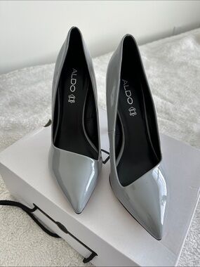 Aldo Grey Patent Pointed-Toe Pumps